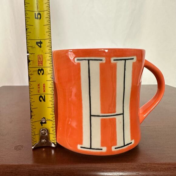 Anthropologie Hand Painted Orange Monogram Letter H Ceramic Coffee Mug Cup - Picture 7 of 8